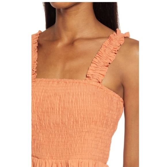 New NSR smocked orange midi ruffled straps sun dress size small - Picture 4 of 12